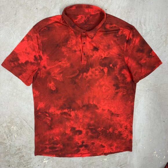 Lululemon Polo Shirt Stretch Short Sleeve Red Pattern Large - Picture 2 of 6
